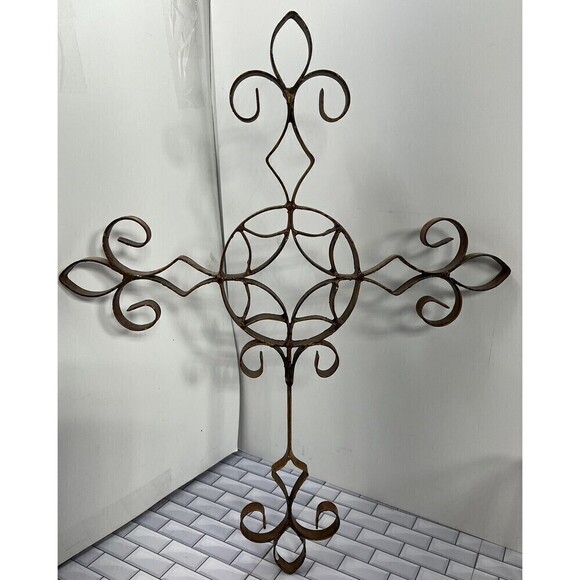 Metal Rustic Distressed Scroll Old World Large Cross Made In The Philippians - Picture 2 of 11